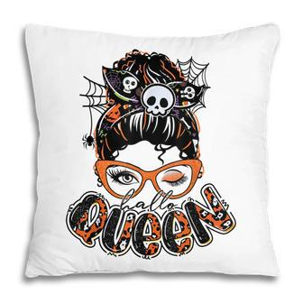 Halloqueen Messy Bun Pumpkin Witch Halloween Pillow - Seseable