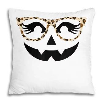 Halloween Jack O Lantern Face Pumpkin Leopard Glasses Decor Pillow - Seseable