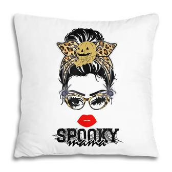 Halloween Leopard Print Messy Bun Spooky Mama Pillow - Seseable