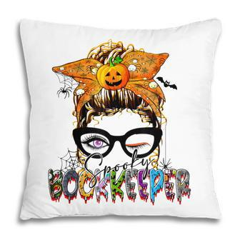 Halloween Spooky Bookkeeper Messy Bun Glasses Accountant Pillow - Seseable