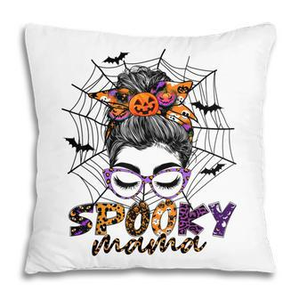 Halloween Spooky Mama Costume Messy Bun Spider Web For Mom Pillow - Seseable