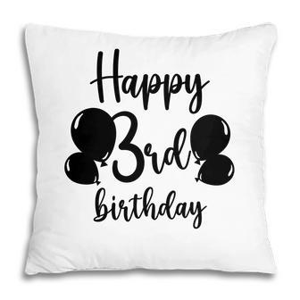 Happy 3Rd Birthday Black Version With Shadows And Flowers Pillow - Seseable