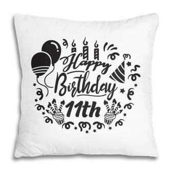Happy Birthday 11Th Black Graphic Circle Decor Pillow - Seseable