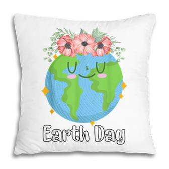 Happy Earth Day Cute Earth Smiles With Floral Earth Day 2022 Pillow - Seseable