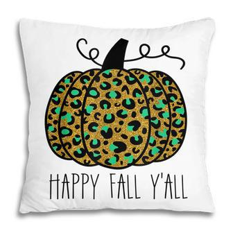 Happy Fall Yall Golden Leopard Print Pumpkin Halloween Pillow - Seseable