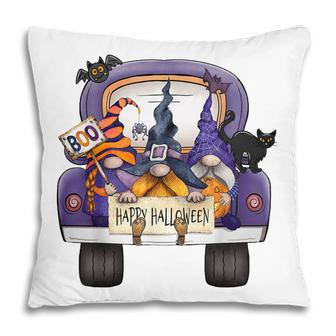Happy Halloween Truck Gnomes Witch Black Cat Pumpkin Costume Pillow - Seseable