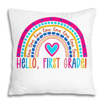 Hello First Grade Rainbow Back To School Teacher Kids Pillow - Seseable