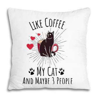 I Like Coffee My Cat And Maybe 3 People Funny Cat Tee Pillow - Seseable