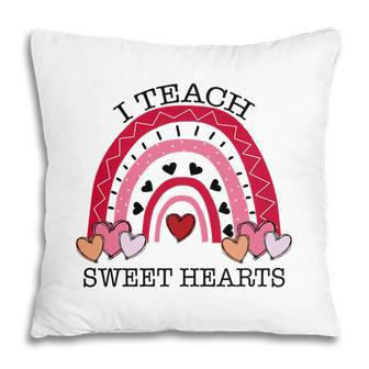 I Teach Sweet Hearts Teacher Rainbow Red Pillow - Seseable
