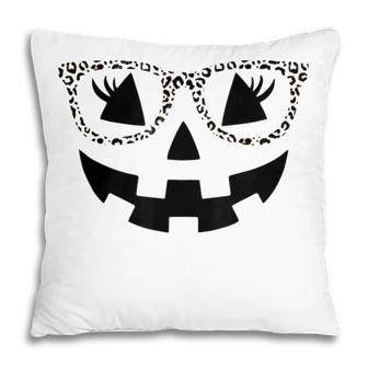 Jack O Lantern Face Pumpkin Halloween Leopard Print Glasses Pillow | Seseable UK