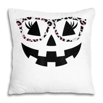 Jack O Lantern Face Pumpkin Halloween Leopard Print Glasses V2 Pillow | Seseable UK