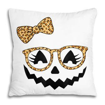 Jack O Lantern Face Pumpkin Halloween Leopard Print Glasses V3 Pillow | Seseable UK