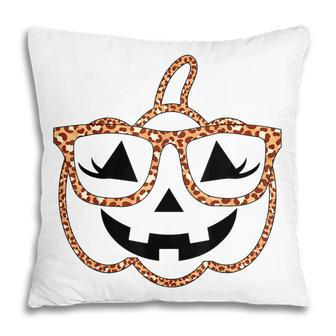 Jack O Lantern Face Pumpkin Halloween Leopard Print Glasses V4 Pillow - Seseable