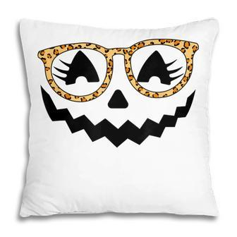 Jack O Lantern Face Pumpkin Halloween Leopard Print Glasses V5 Pillow - Seseable