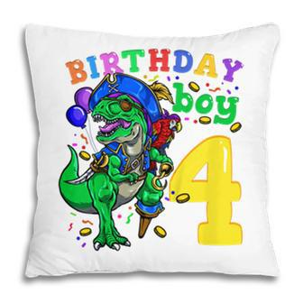 Kids 4Th Birthday Pirate Dinosaur Birthday Boy 4 Years Old Pillow - Seseable