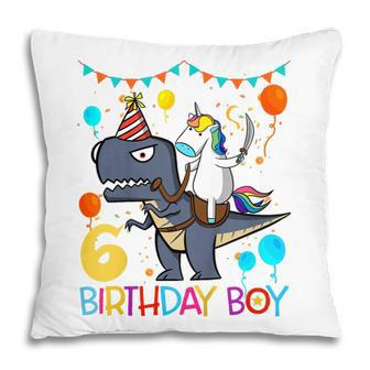 Kids Kids Unicorn Riding Dinosaur 6 Years Old Birthday Boy Pillow - Seseable