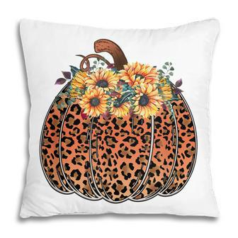 Leopard Pumpkin Womens Halloween Sunflowers Thanksgiving Pillow - Seseable