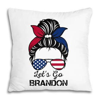 Lets Go Brandon Messy Bun American Flag Sunglasses Pillow - Seseable