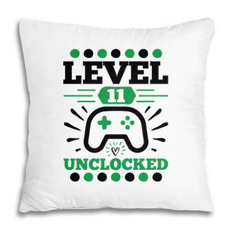Level 11 Unclocked 11Th Birthday Black Green Pillow - Seseable