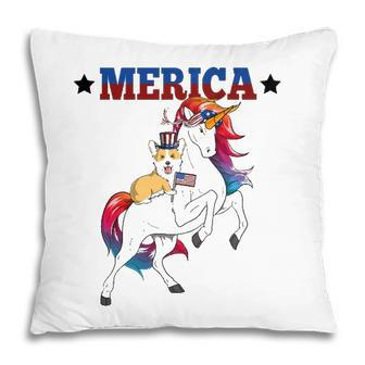 Merica Corgi Dog Unicorn Usa American Flag 4Th Of July Gift Pillow - Seseable