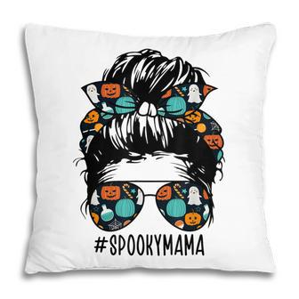 Messy Bun Halloween Ghost Bandana Sunglasses Spooky Mama Pillow - Seseable