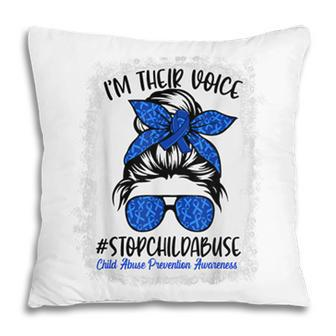 Messy Bun Ribbon Stop Child Abuse Prevention Awareness Month Pillow - Seseable