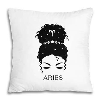 Messy Bun Zodiac Astrology Aries Girls Birthday Gift Pillow - Seseable