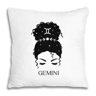 Messy Bun Zodiac Astrology Gemini Girl Birthday Pillow - Seseable