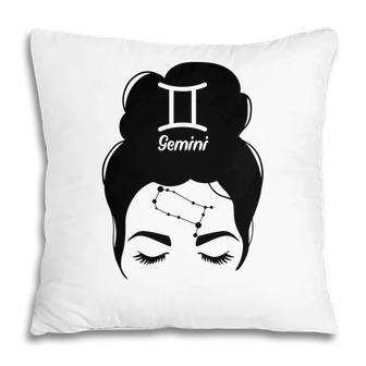 Messy Bun Zodiac Cool Funny Gemini Girl Birthday Pillow - Seseable