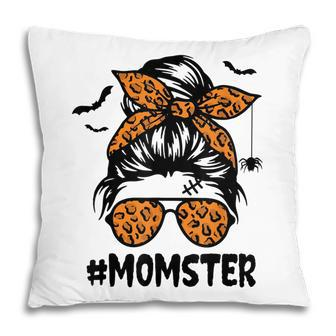 Momster For Women Halloween Mom Messy Bun Leopard Pillow - Seseable