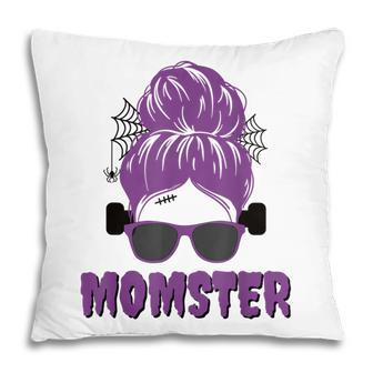 Momster Frankenstein Messy Bun Funny Mom Halloween Costume Pillow - Seseable