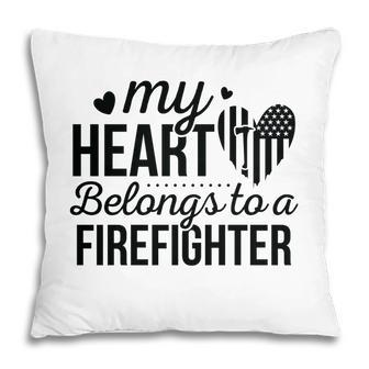 My Heart Belongs To A Firefighter Full Black Pillow - Seseable