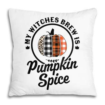 My Witches Brew Is Pumpkin Spice Halloween Plaid Leopard V2 Pillow - Seseable