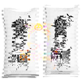 October Girl Halloween Messy Bun Glasses Pumpkin Costume Pillow | Seseable FR