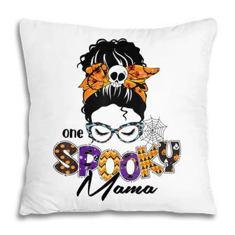 One Spooky Mama Pumpkin Messy Bun Sunglasses Halloween Women Pillow - Seseable