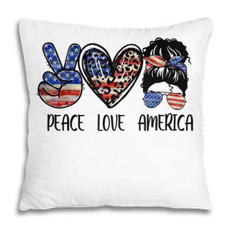 Peace Love America Messy Bun American Flag Funny 4Th Of July Pillow - Seseable