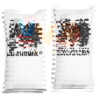 Peace Love America Sunflower Leopard Usa Flag 4Th Of July Pillow - Seseable