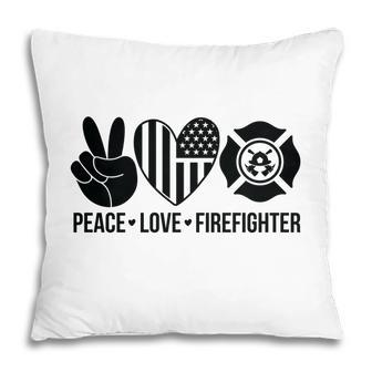 Peace Love Firefighter Letter Graphic Full Black Pillow - Seseable