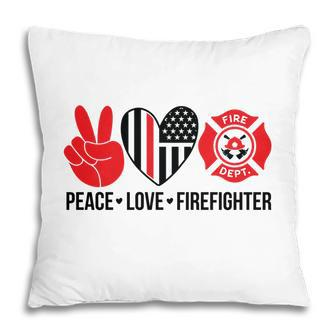 Peace Love Firefighter Letter Graphic Full Red Black Pillow - Seseable