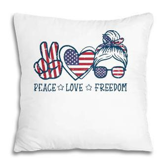 Peace Love Freedom American Flag 4Th Of July Patriot Women Pillow - Seseable