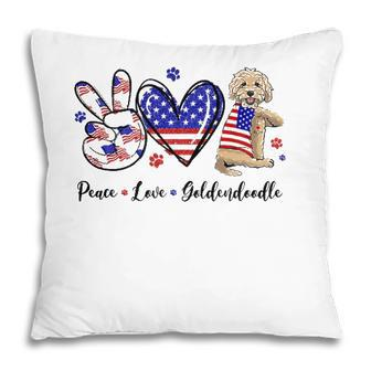 Peace Love Goldendoodle 4Th Of July American Flag Usa Pillow - Seseable