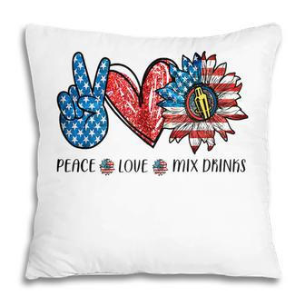 Peace Love Mix Drinks Sunflower American Flag 4Th Of July Pillow - Seseable