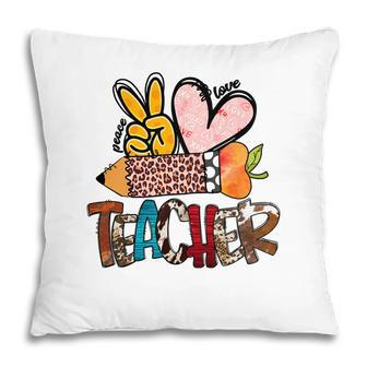Peace Love Teacher Leopard Funny Gift Ideas Pillow - Seseable