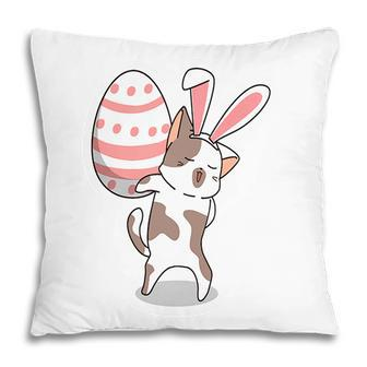 Pink Bunny Cat With Giant Egg Cute Cat Easter Eggs Pillow - Seseable