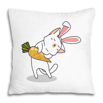 Pink Ears Bunny Cat Carrots Happy Easter Day Pillow - Seseable
