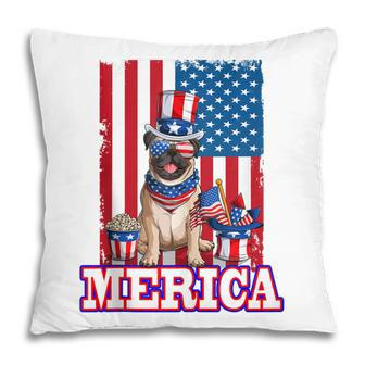 Pug Dad Mom 4Th Of July American Flag Merica Dog Pillow - Seseable