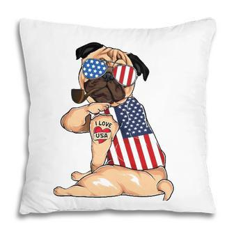 Pug Dog Merica 4Th Of July Usa American Flag Men Women Pillow - Seseable