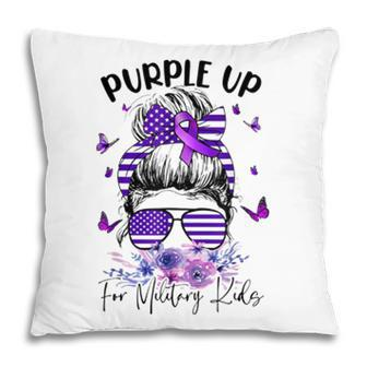 Purple Up For Military Kids Child Month Messy Bun Floral Pillow - Seseable
