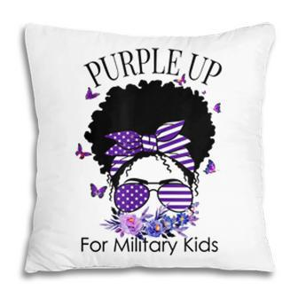 Purple Up For Military Kids Messy Bun Floral Butterfly Pillow - Seseable