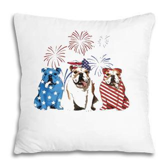 Red White Blue Bulldog Usa Flag Firework 4Th Of July Pillow - Seseable
